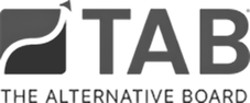 Black and white logo featuring TAB in bold, a rising line symbolizing growth, and THE ALTERNATIVE BOARD beneath for leadership alignment.